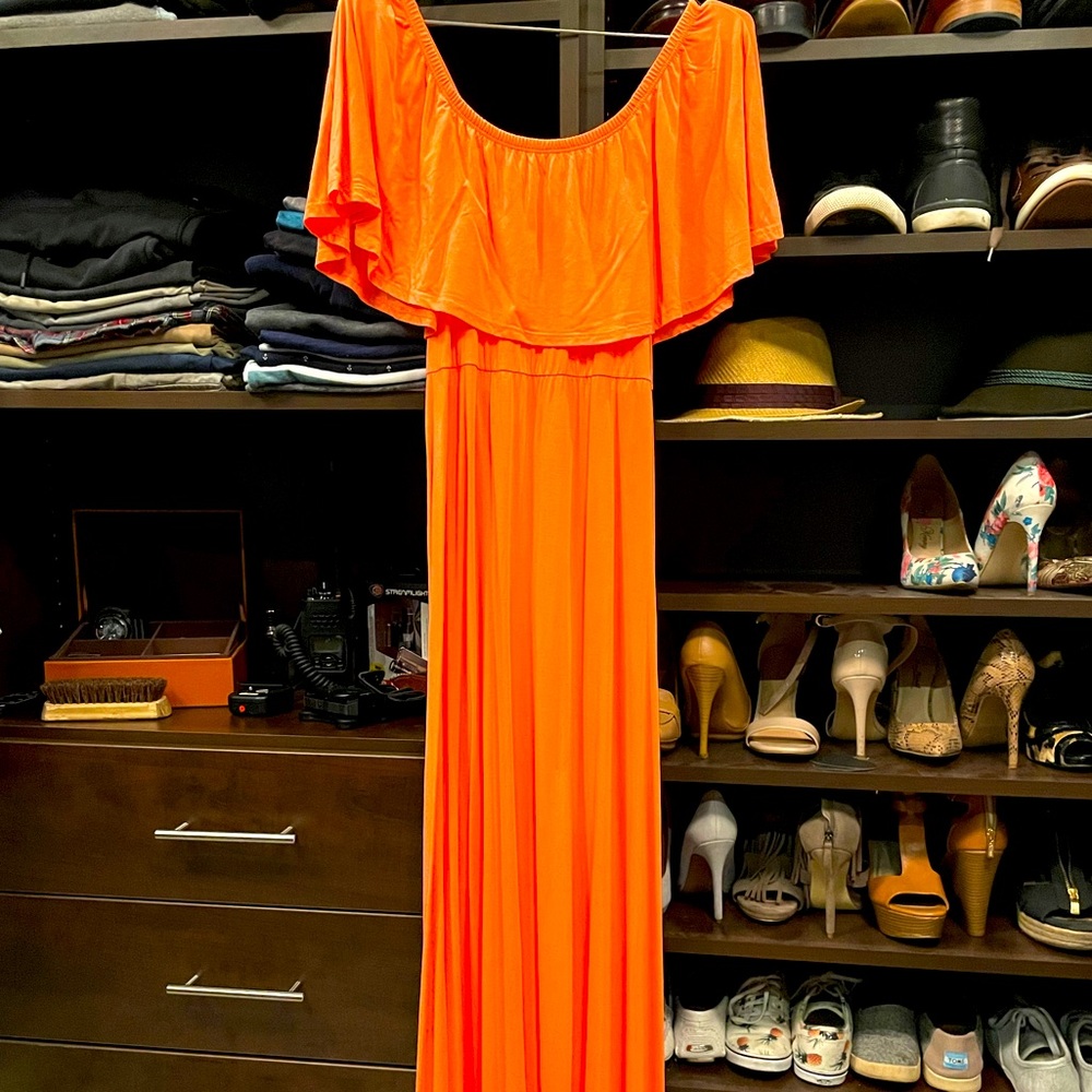 Coral, maternity floor length super stretch dress